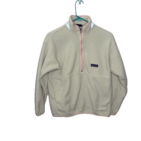 Patagonia Girls' Lightweight Synchilla  Half Zip Pullover Cream Pink Fleece L 12 - Picture 1 of 7